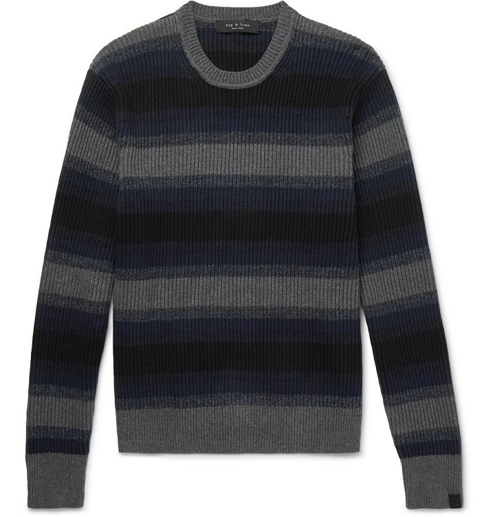 Photo: rag & bone - Striped Ribbed Cotton and Cashmere-Blend Sweater - Gray
