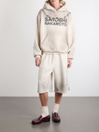 Satoshi Nakamoto - Necklace Logo-Print Embellished Distressed Cotton-Jersey Hoodie - White