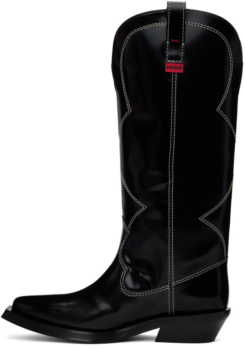 Hugo Black Embroidered Cowboy Boots Hugo Boss