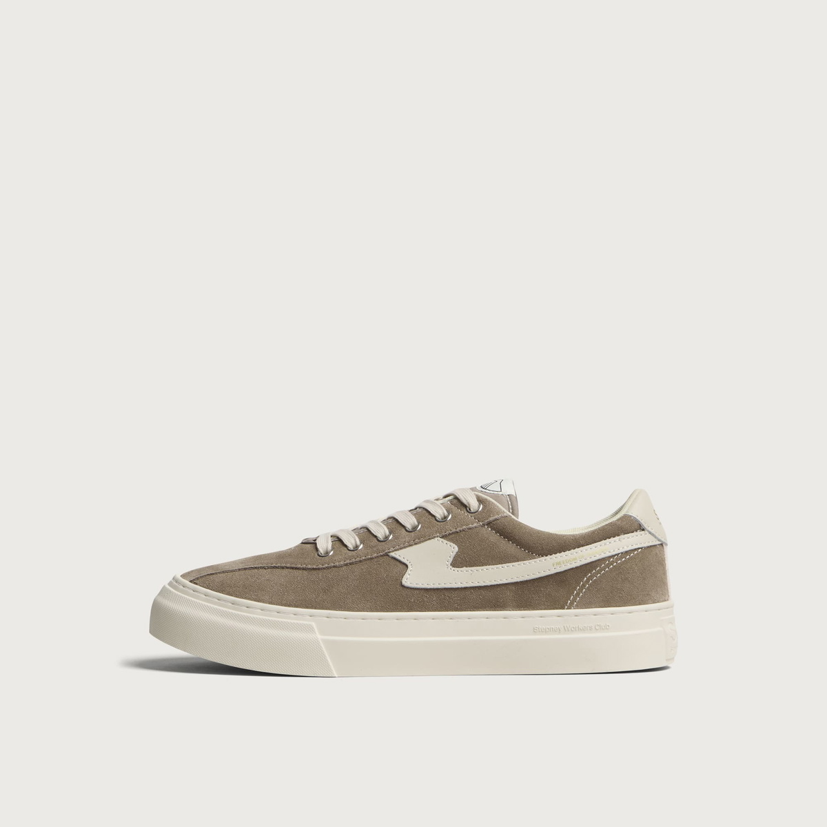 Stepney Workers Club Men's Dellow S-Strike Cup Suede Sneaker in Warm Grey