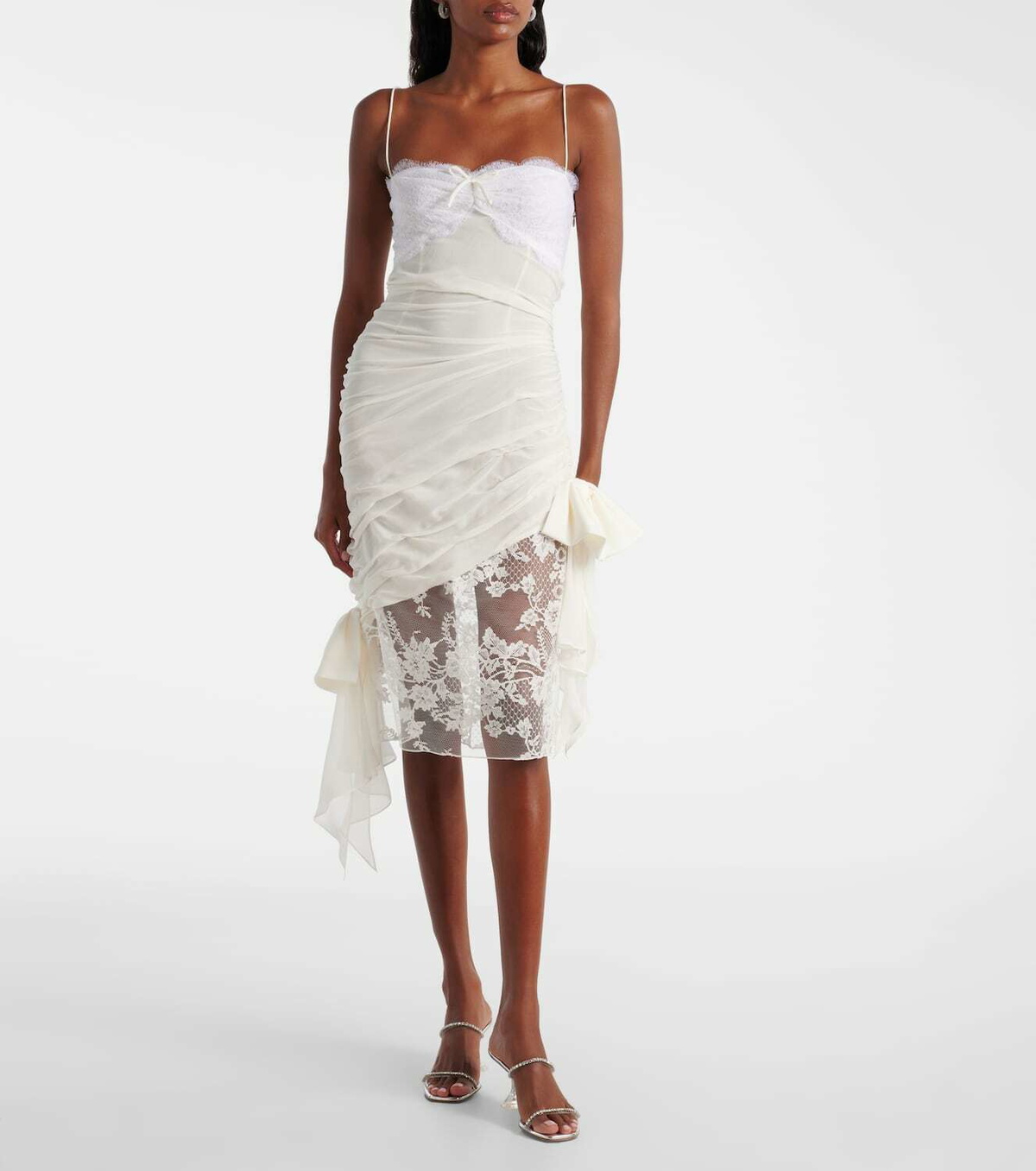 Alessandra Rich Lace-trimmed silk georgette midi dress