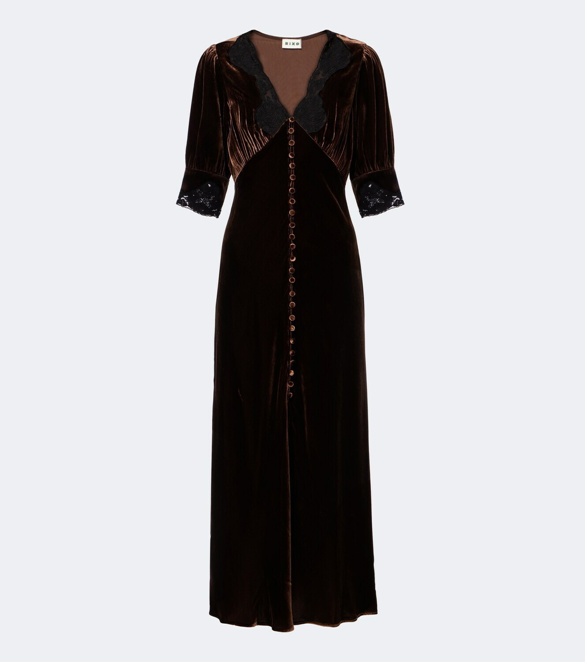 Rixo Simone lace-trimmed velvet midi dress