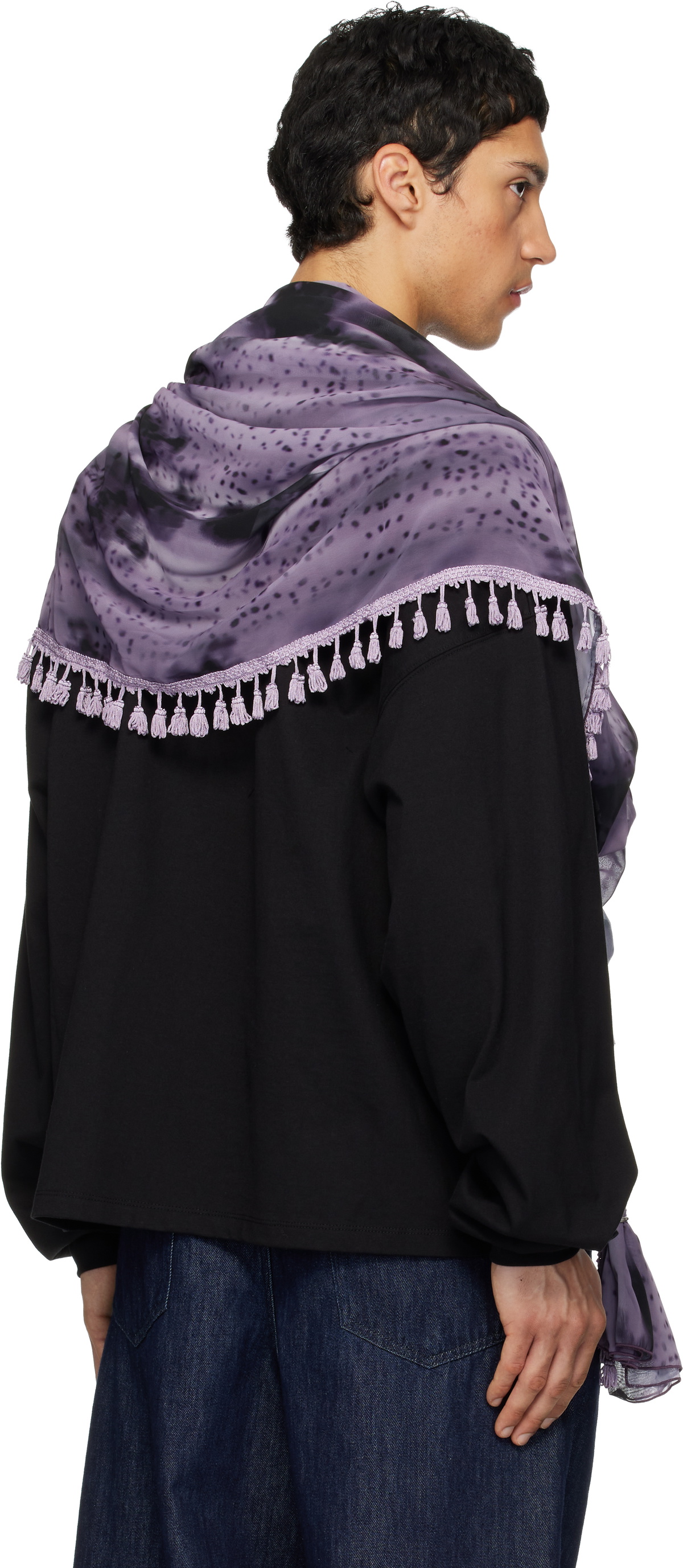 We11done Black Scarf Long-Sleeve T-shirt