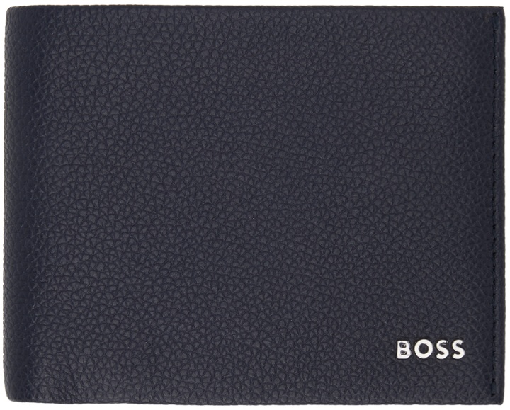 Photo: BOSS Navy Grained Leather Logo Lettering Wallet