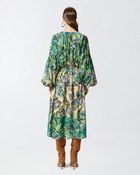 Pinko Wide Midi Dress With Tropical Leaf Motif Multi. Yellow/Pink