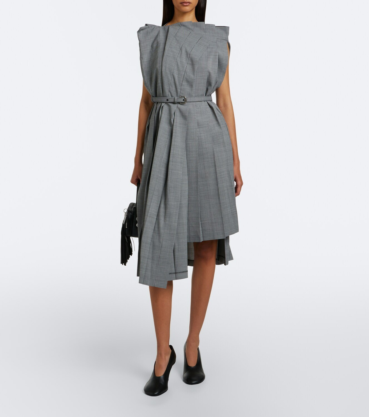 Junya Watanabe Houndstooth pleated asymmetric midi dress