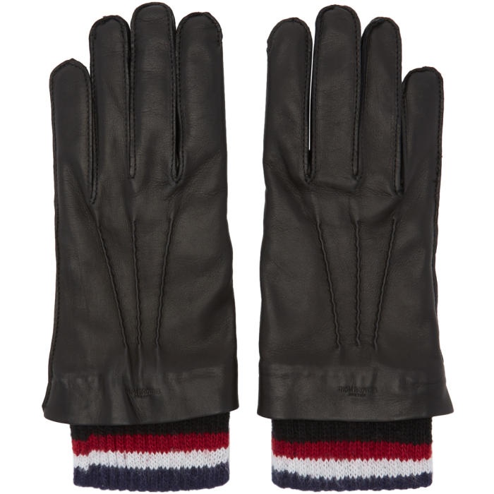 Photo: Thom Browne Black Leather and Cashmere Exposed Seam Gloves