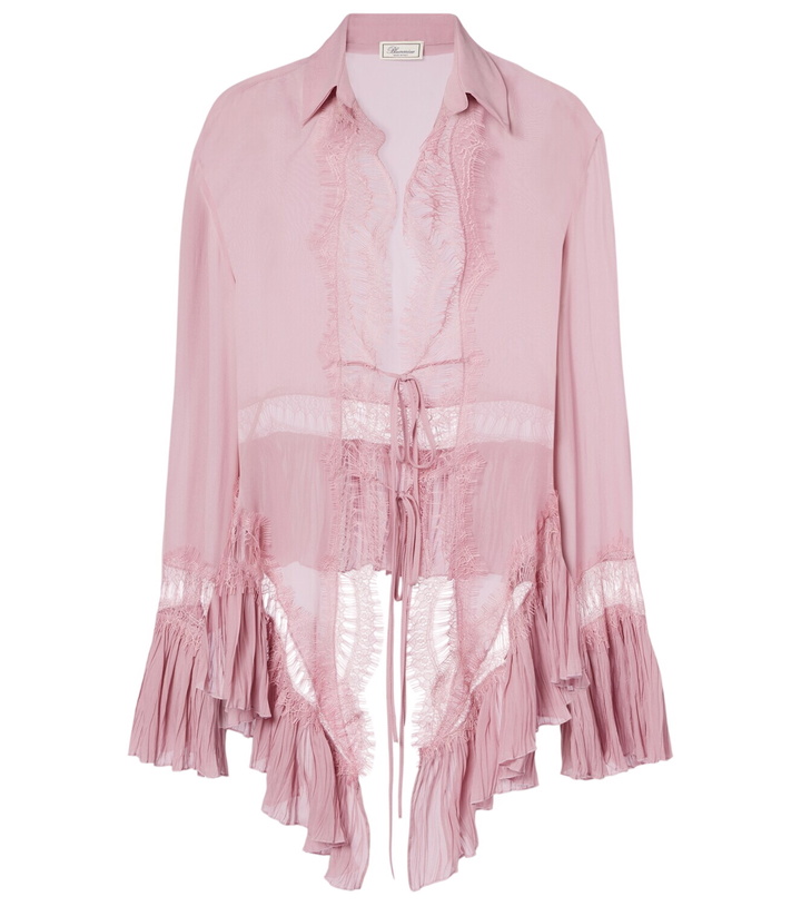 Photo: Blumarine Lace-trimmed sheer georgette shirt