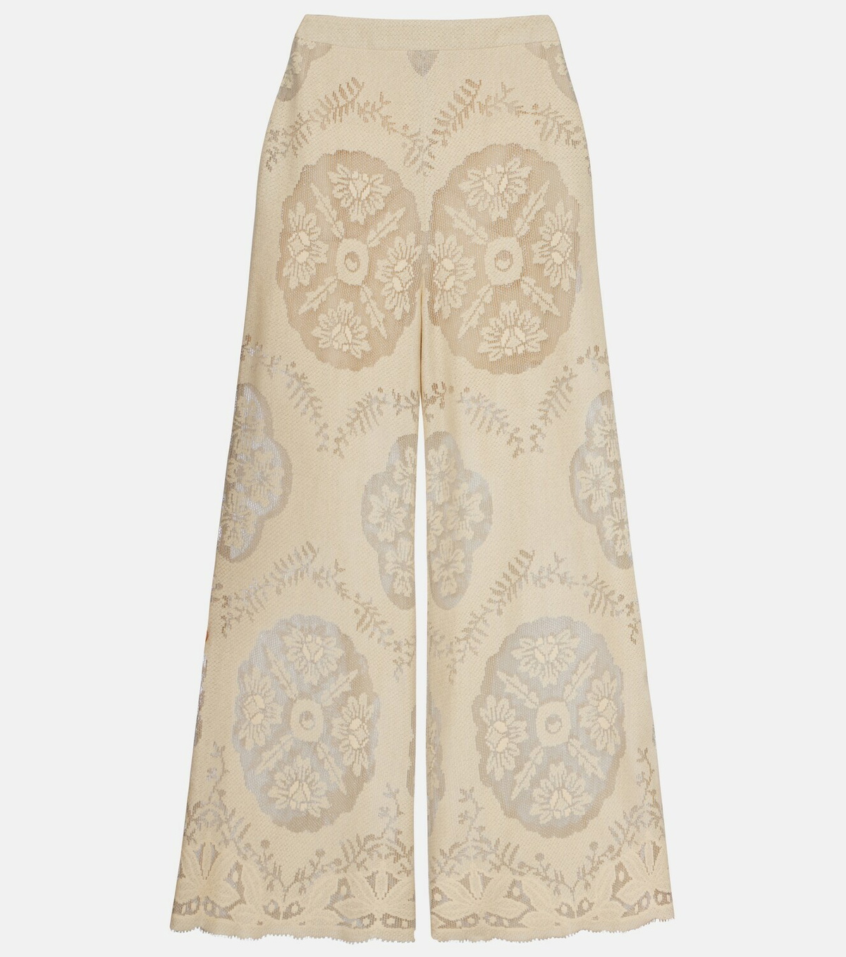 Valentino Embroidered cotton-blend wide-leg pants