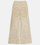 Valentino Embroidered cotton-blend wide-leg pants