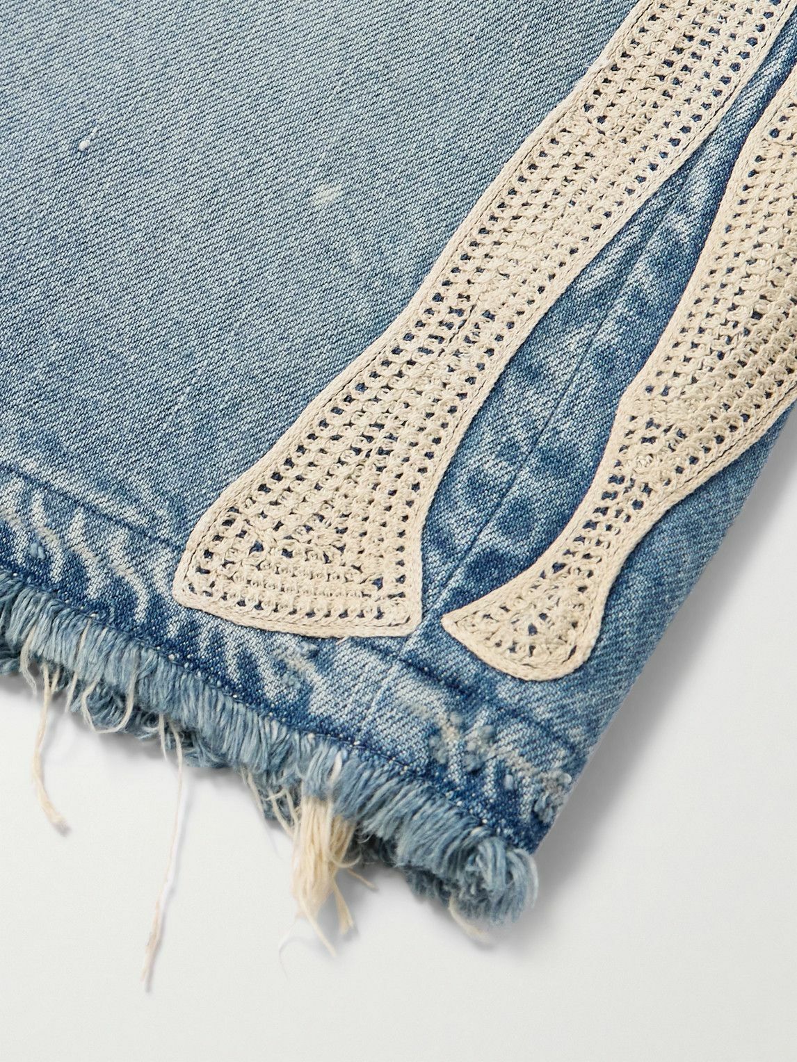 KAPITAL - Straight-Leg Appliquéd Distressed Denim Shorts - Blue