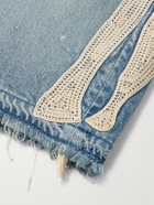 KAPITAL - Straight-Leg Appliquéd Distressed Denim Shorts - Blue
