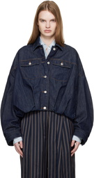 Dries Van Noten Navy Bubble Hem Denim Jacket