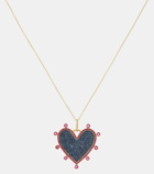 Ileana Makri Halo Heart 18kt gold pendant necklace with rubies and sapphires