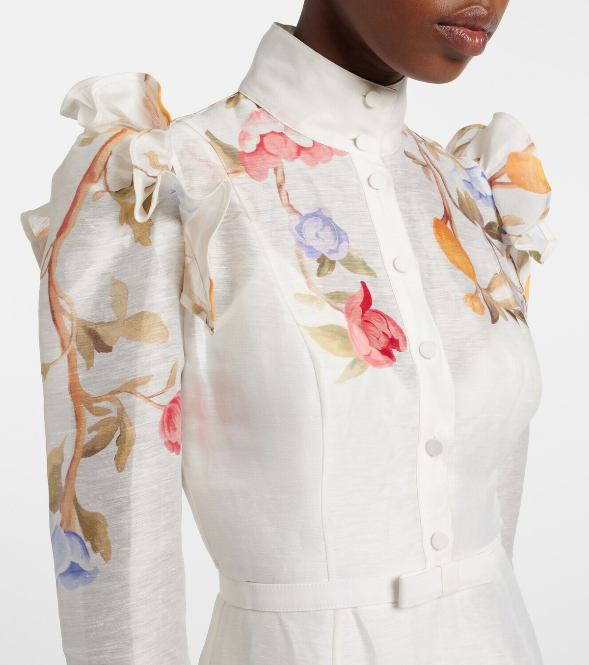 Leo Lin Selina floral ruffled linen-blend midi dress