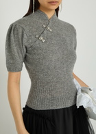 Simone Rocha Mandarin-collar Embellished Cashmere Jumper Grey