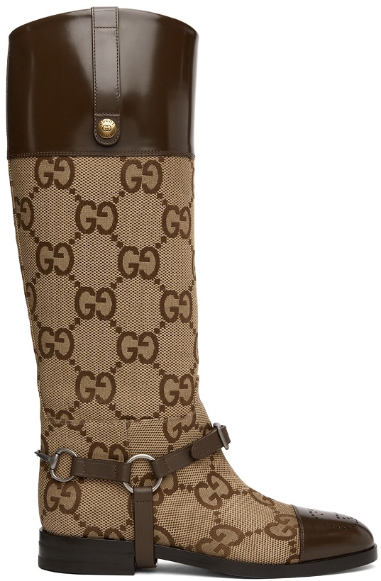 Photo: Gucci Beige & Brown Harness Knee-High Boots