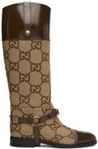 Gucci Beige & Brown Harness Knee-High Boots