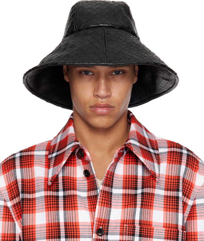 Photo: Bottega Veneta Black Intrecciato Leather Bucket Hat