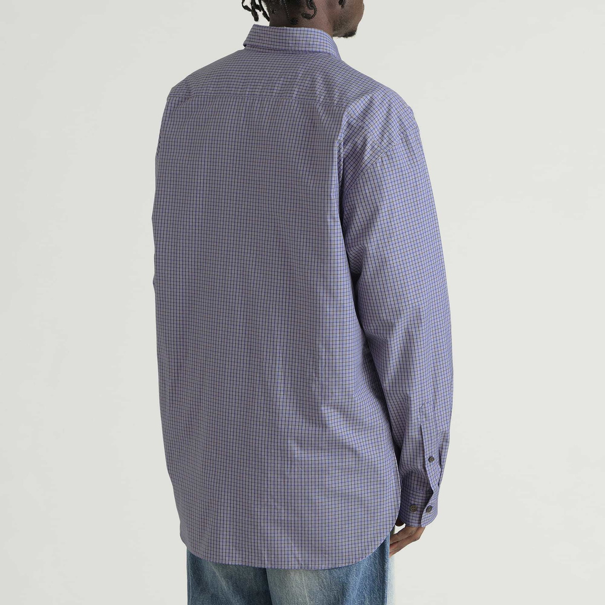 Dries Van Noten Men's Croom Micro Check Cotton Shirt in Navy