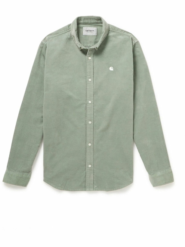 Photo: Carhartt WIP - Madison Button-Down Collar Logo-Embroidered Cotton-Corduroy Shirt - Green