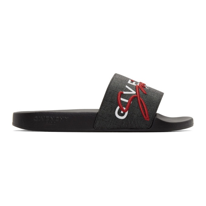 Photo: Givenchy Black and Red Logo Flat Slides