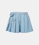 Area Floral-appliqué denim shorts