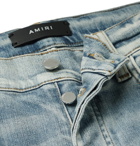 AMIRI - MX1 Skinny-Fit Distressed Leather-Panelled Stretch-Denim Jeans - Blue