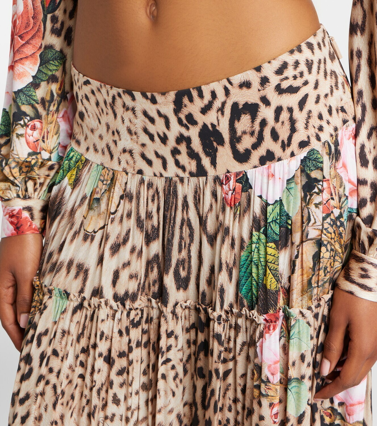 Roberto Cavalli Printed tiered ruffled maxi skirt