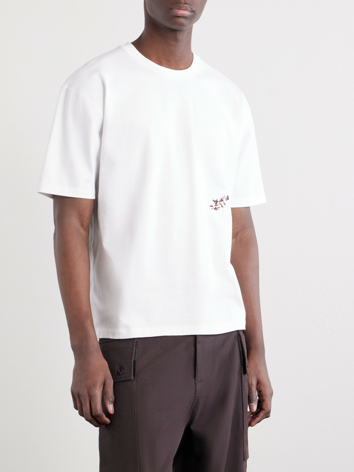 Drake's - Blackthorn Embroidered Cotton-Jersey T-Shirt - White