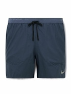 NIKE RUNNING - Stride Straight-Leg Mesh-Panelled Dri-FIT Ripstop Drawstring Shorts - Blue
