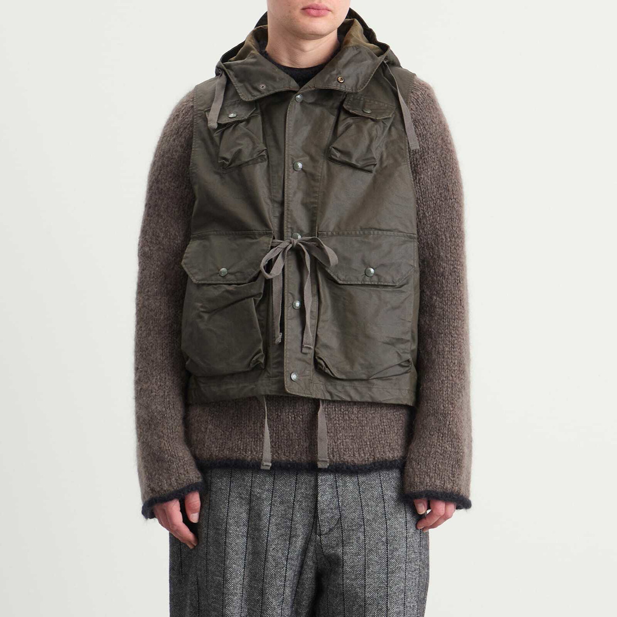 Engineered Garments Men's Waxed Cotton Field Vest in Olive