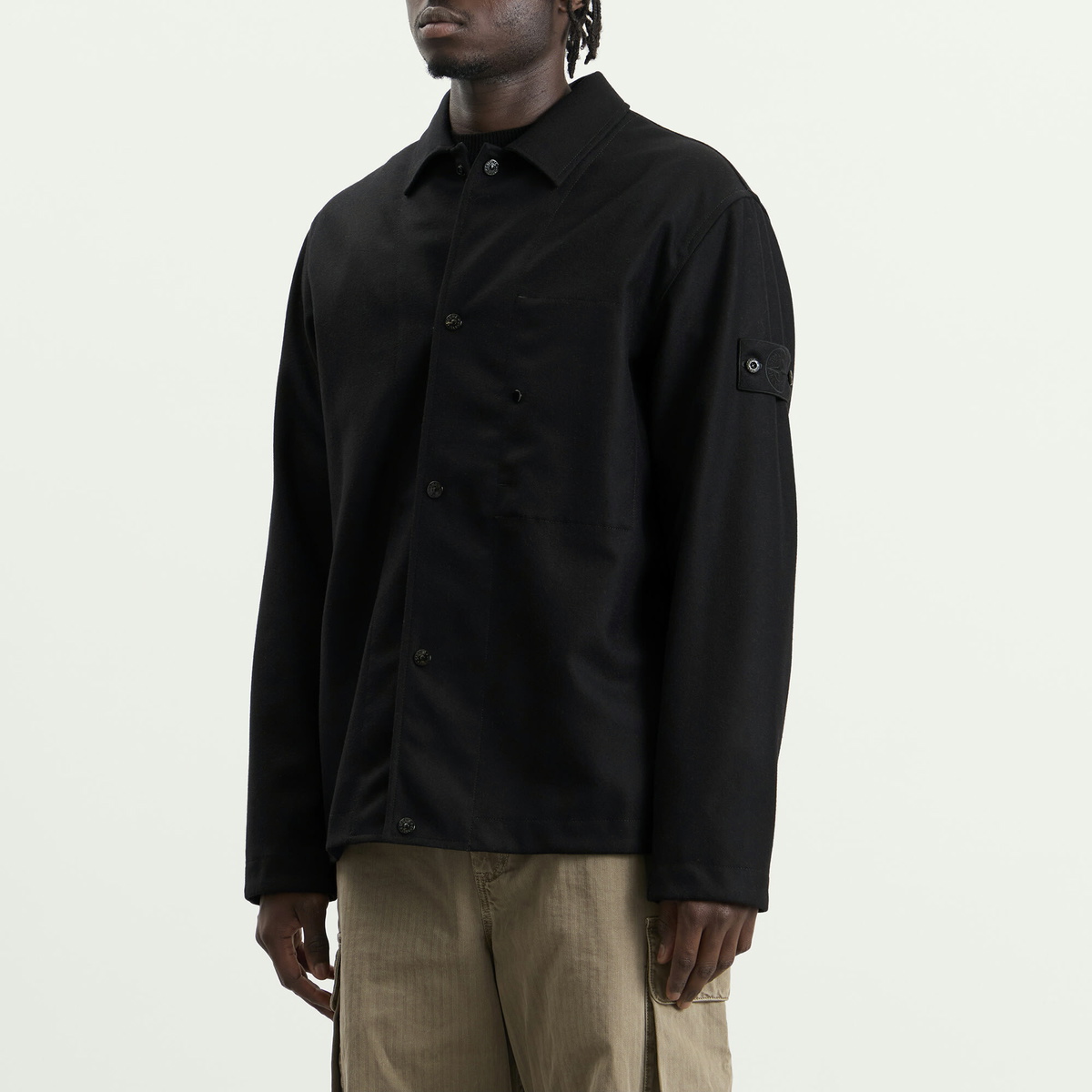 Stone Island Men's Ghost Wool Nylon Flannel Overshirt in Black