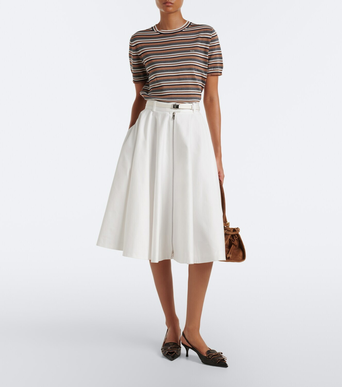 Prada Belted cotton midi skirt