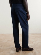 Valentino Garavani - VLogo Straight-Leg Pleated Cotton-Gabardine Trousers - Blue