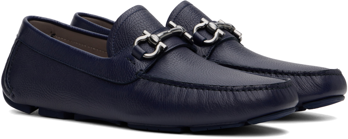 Ferragamo Navy Gancini Ornament Driver Loafers Salvatore Ferragamo