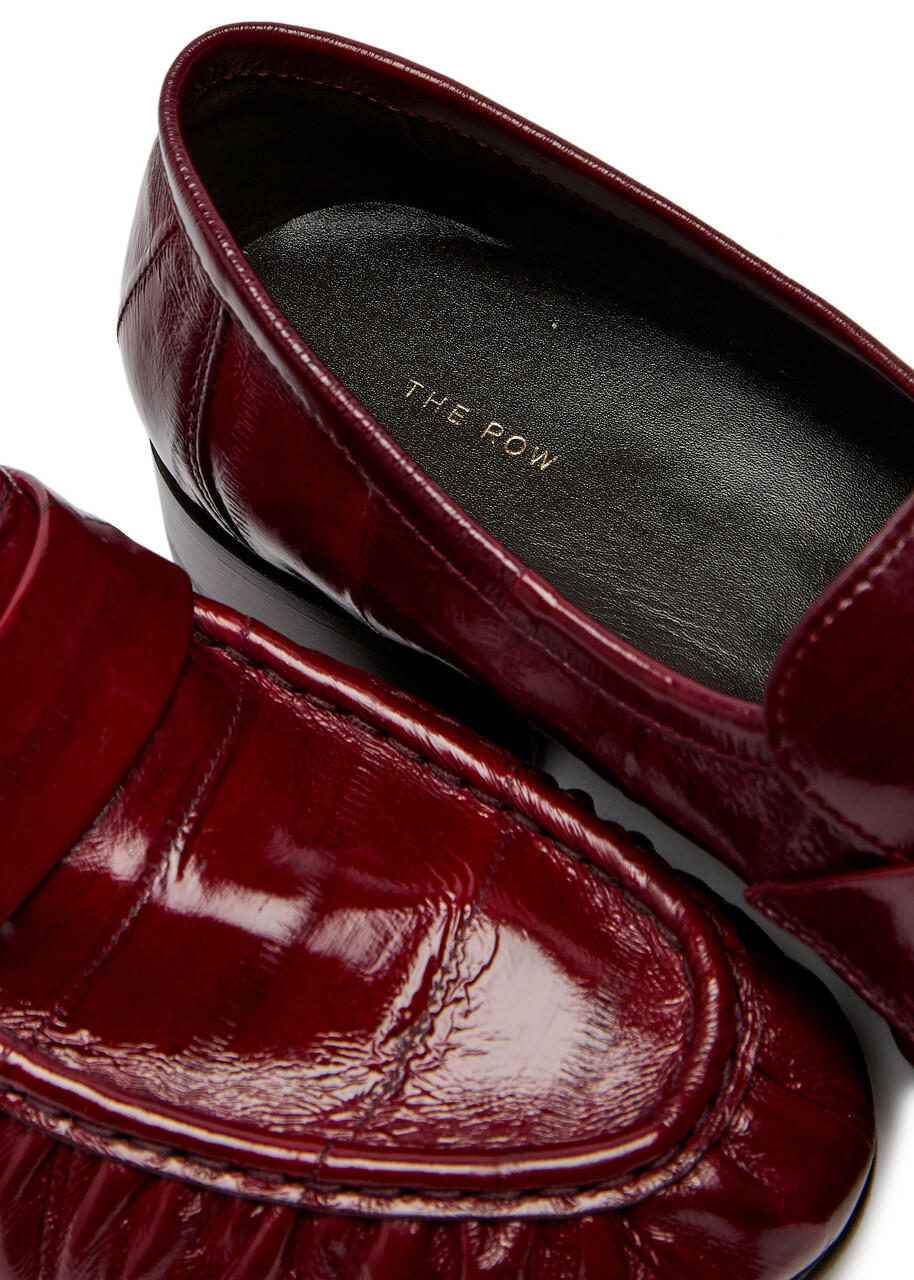 The Row Soft 25 Patent Leather Loafers Burgundy
