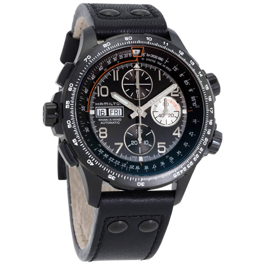 Hamilton Khaki Aviation X-Wind Lefty Automatic Mens Chronograph Leather Watch H77736733