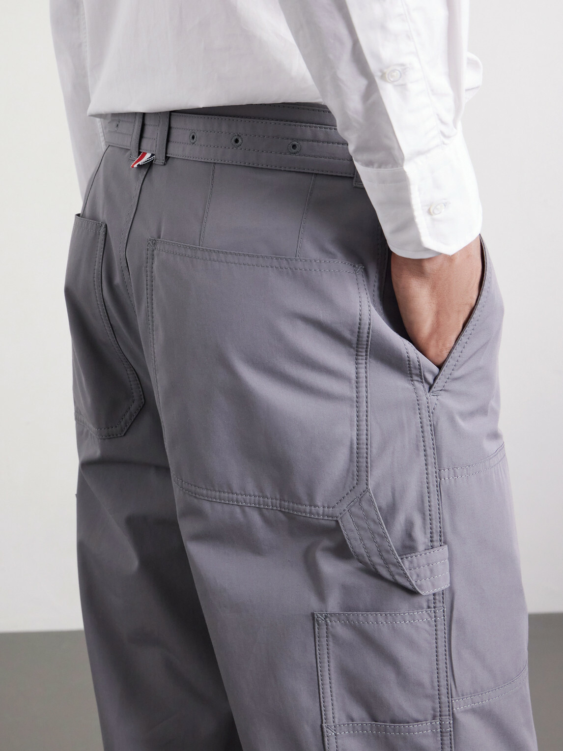 Thom Browne - Carpenter Cropped Straight-Leg Belted Cotton Trousers - Gray