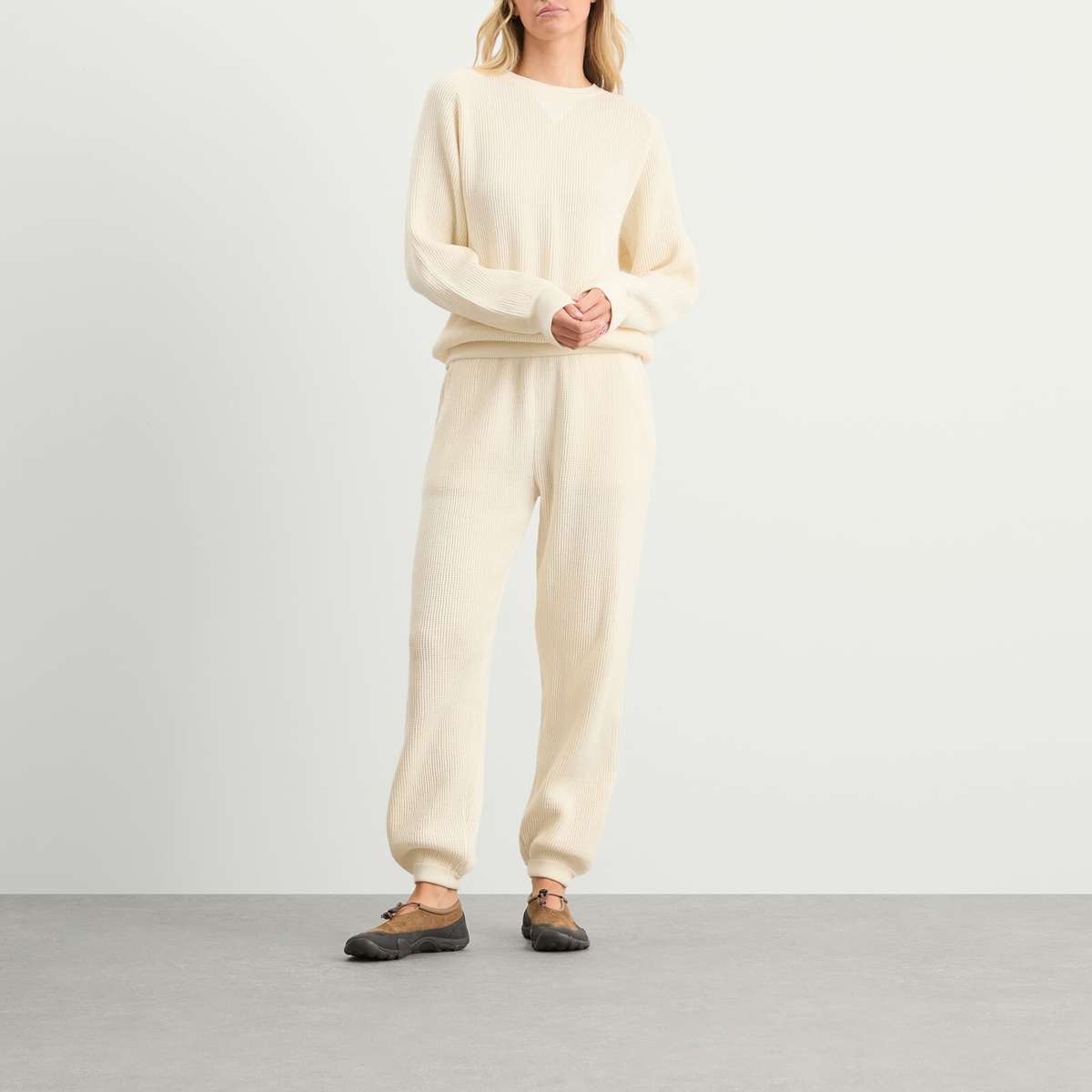 Nothing Written Women's Waffle Knit Pullover in Ivory
