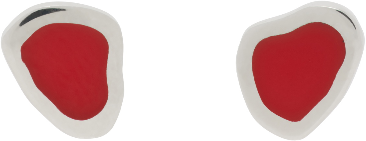 Ellie Mercer Silver & Red Large Resin Stud Earrings