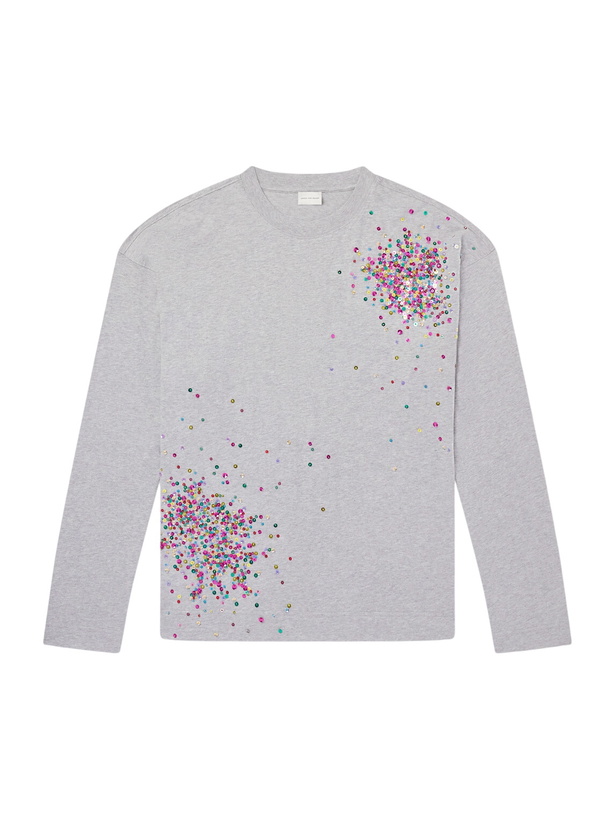Photo: Dries Van Noten - Embellished Cotton-Jersey T-Shirt - Gray