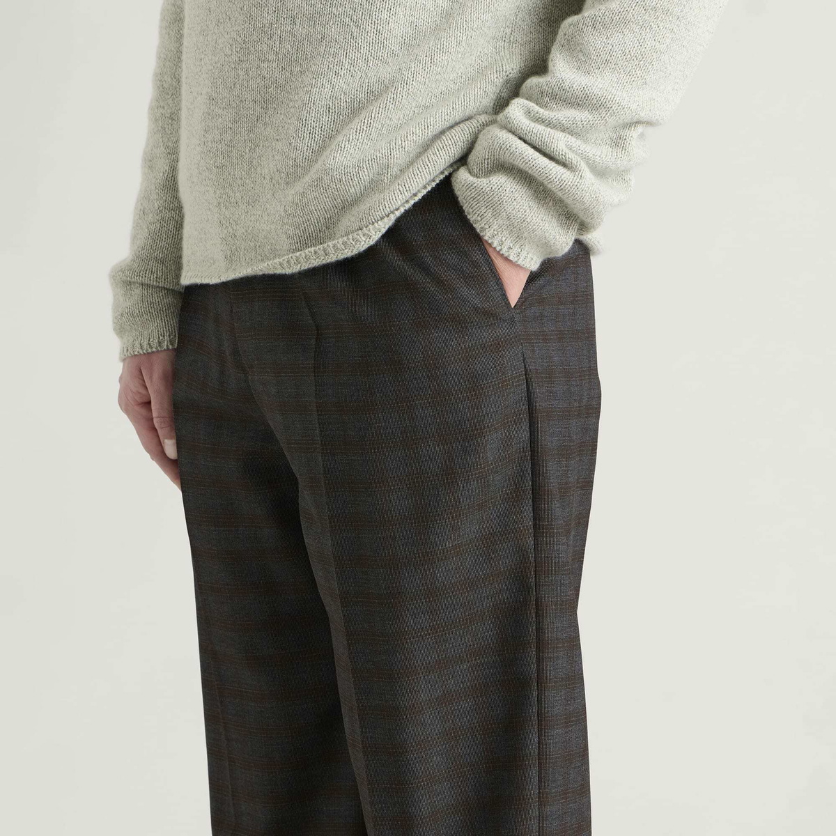 Dries Van Noten Men's Penrud Abstract Check Wool Trousers in Brown