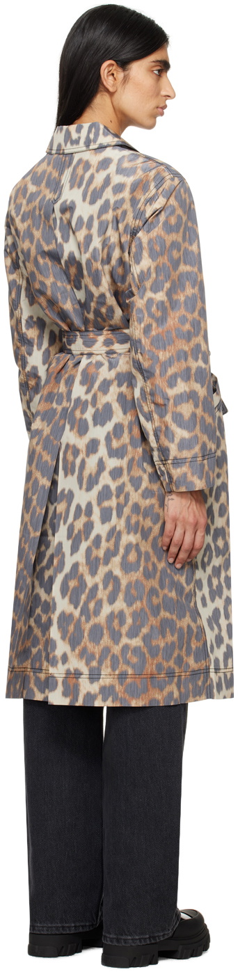 GANNI Brown Leopard Trench Coat