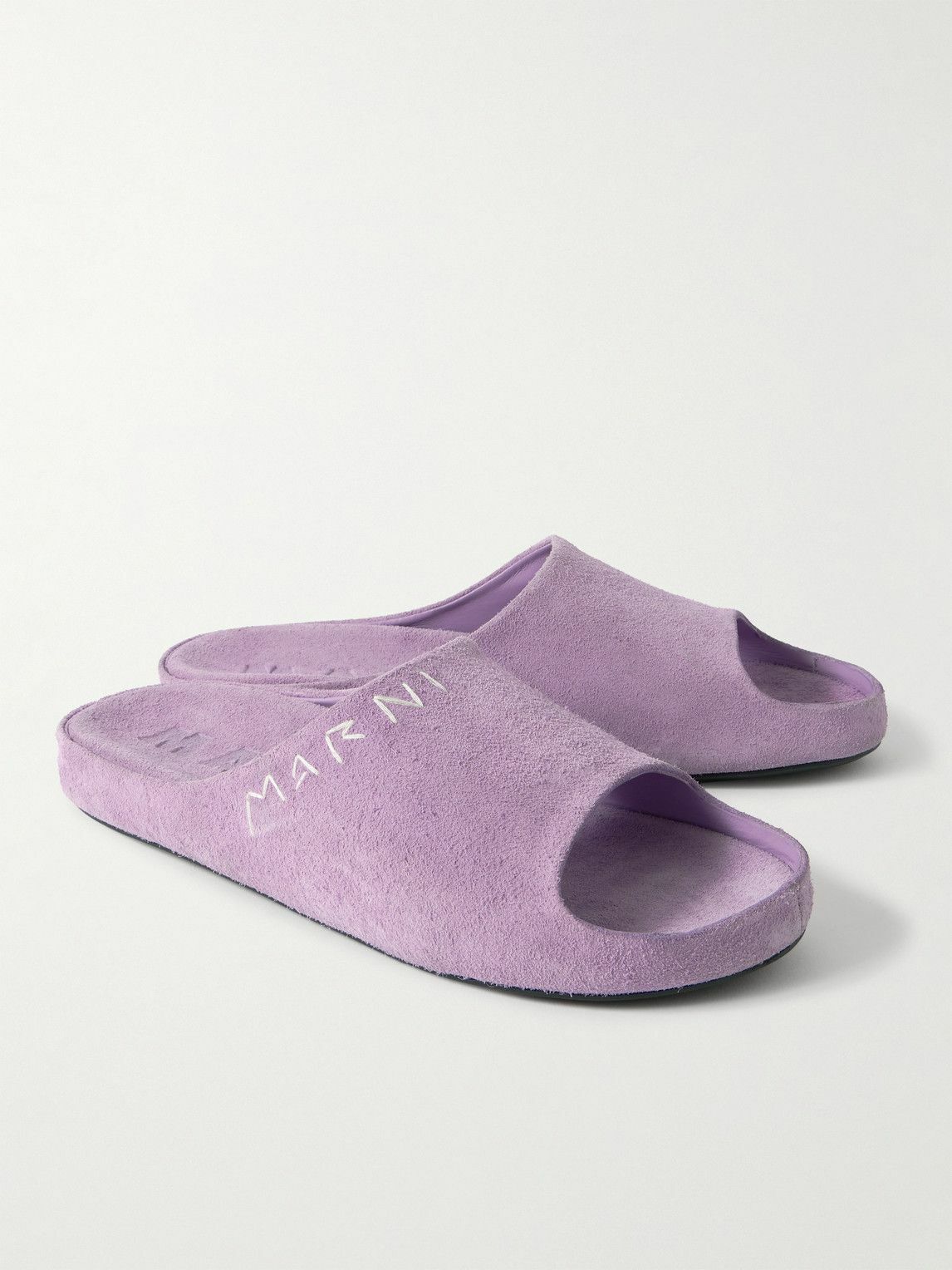 Marni - Logo-Embroidered Suede Slides - Purple