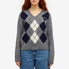 Sporty & Rich Women's Serif Logo Argyle Sweater in Heather Gray
