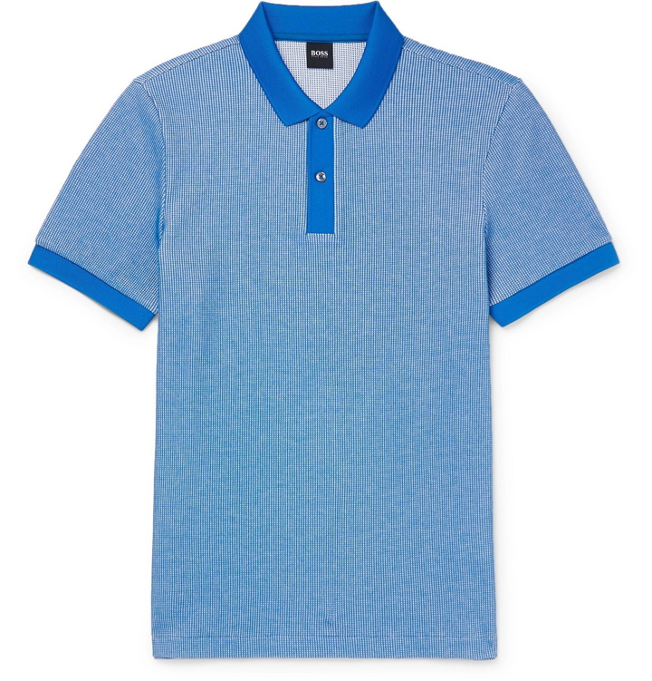 Photo: Hugo Boss - Waffle-Knit Cotton-Blend Polo Shirt - Blue