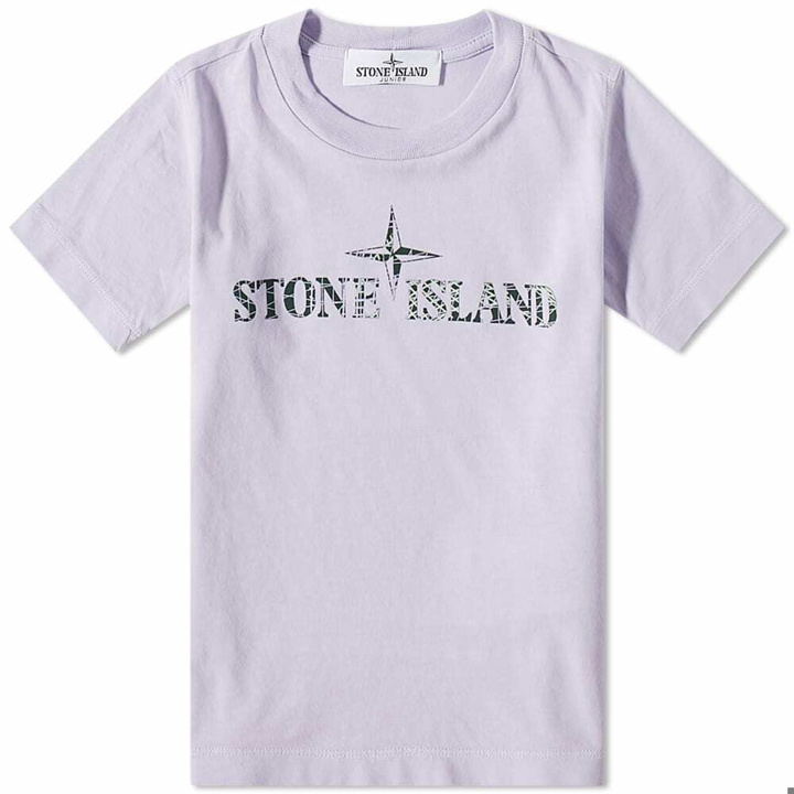 Photo: Stone Island Junior Text Logo T-Shirt in Lavender