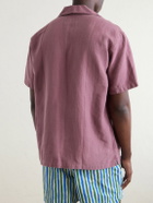 Drake's - Camp-Collar Linen Shirt - Burgundy