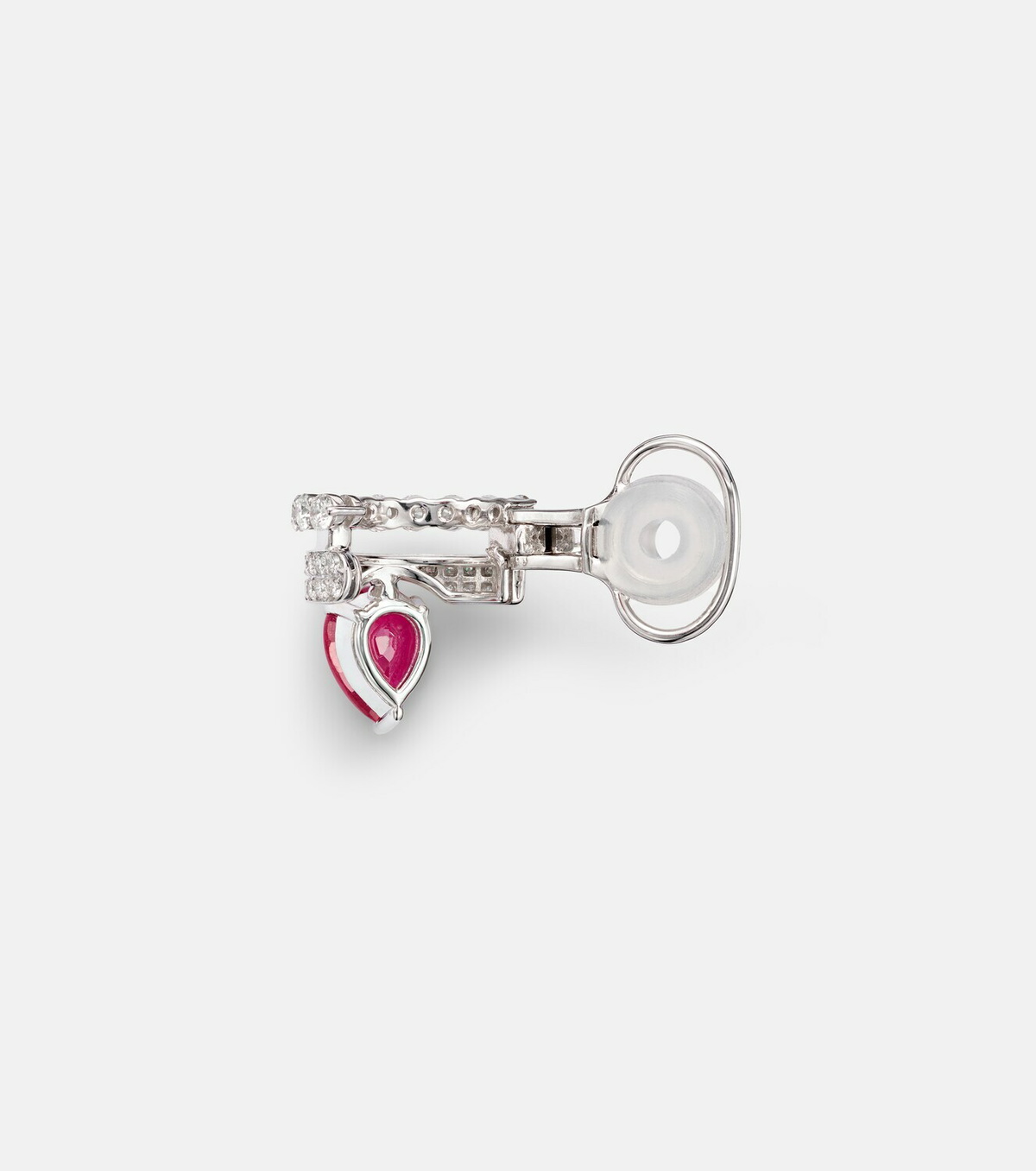 Yeprem 18kt white gold (750/1000) single clip-on earring with ruby and diamonds